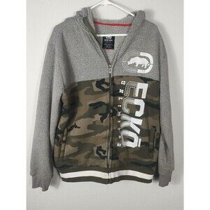 Ecko UNLTD. Button Up Hoodie Jacket Sherpa Lined Charcoal Gray Sz Med Skater Y2K